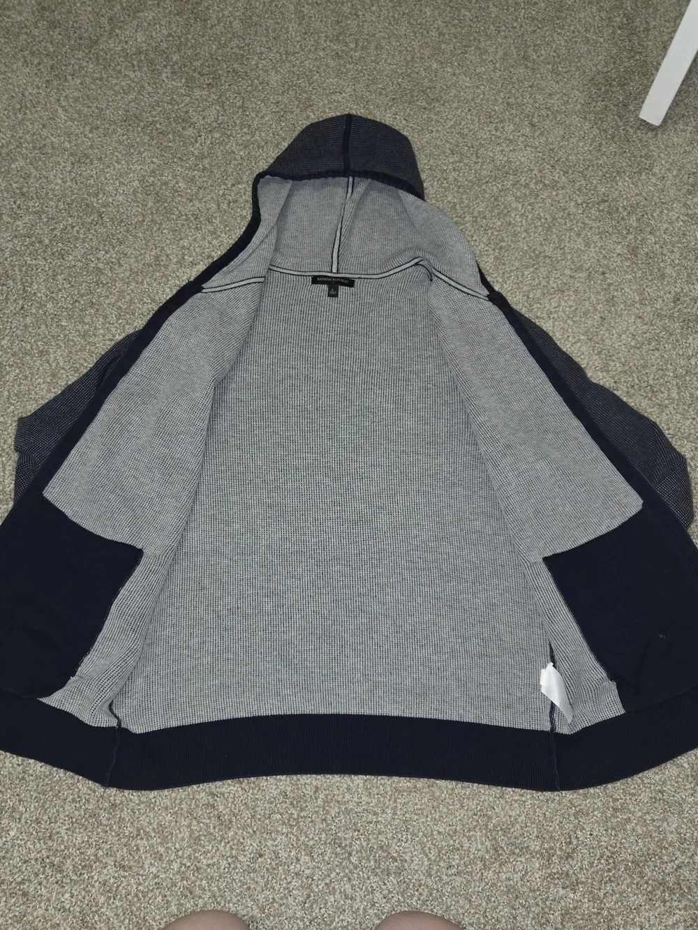 Banana Republic Light Blue Knit Hooded Sweater with Navy Trim